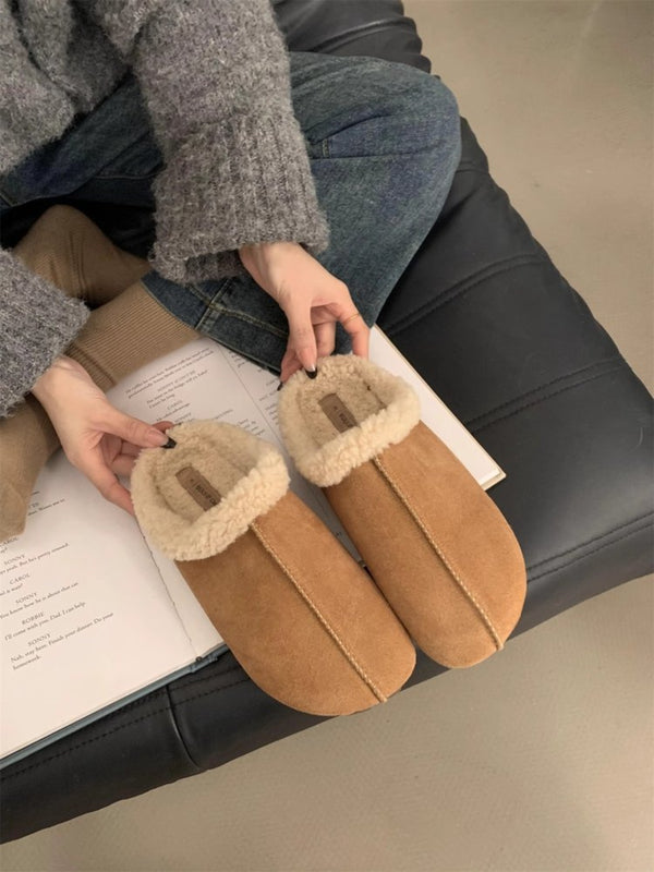 Thermal Fuzzy Round Toe Flat Slippers