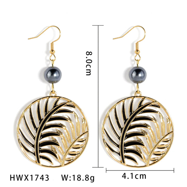 18k gold plating retro leaf round summer boho jewelries earrings