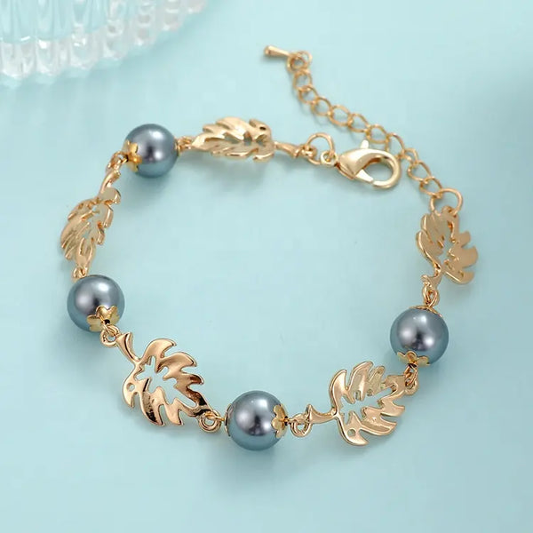 Hawaiian European Adjustable Leaf Luxury Bracelet With Shell Pearls