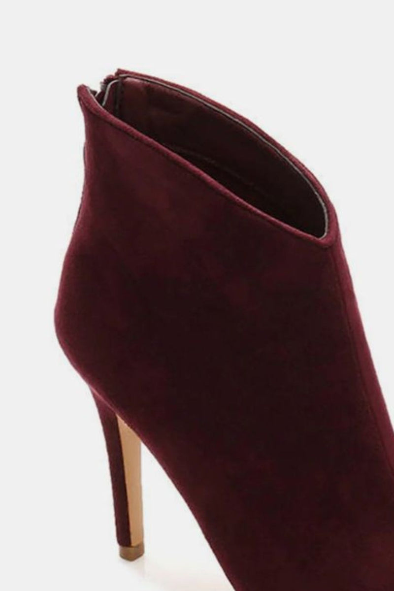 Beast Fashion Suede Stiletto Ankle Booties with Back Zippers