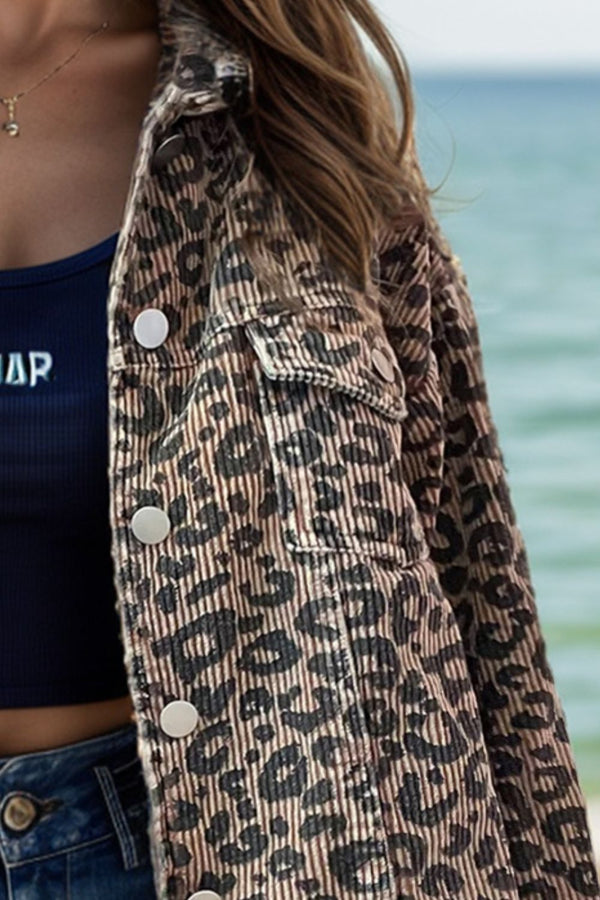 Leopard Button Down Long Sleeve Jacket