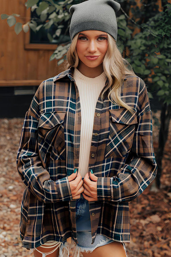 Plaid Collared Neck Button Up Jacket