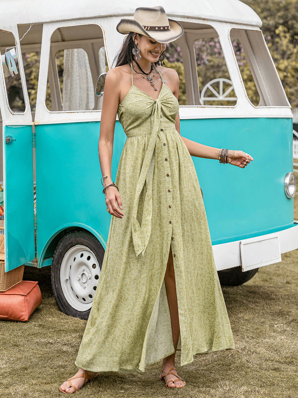 Printed Halter Neck Maxi Dress