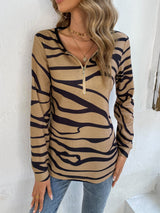 Shiny Printed Half Zip Long Sleeve T-Shirt