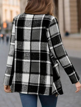 Plaid Open Front Long Sleeve Jacket