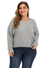 Plus Size V Neck Pullover Sweater