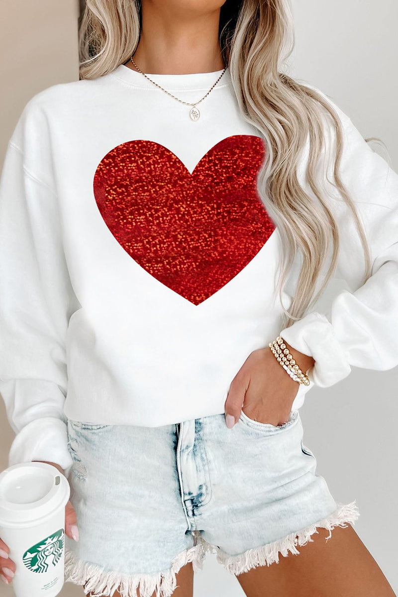 Valentine’s Day Heart Round Neck Long Sleeve Sweatshirt