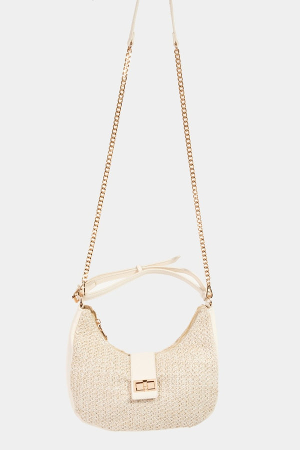 Fame Straw Braid Hobo Bag