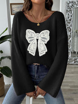 Bow Boat Neck Long Sleeve Sweater