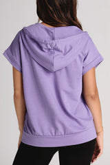 Drawstring Quarter Snap Cap Sleeve Hoodie