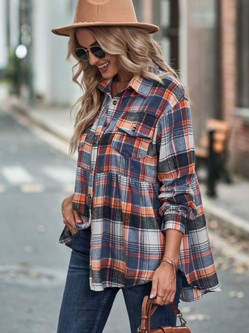 Plaid Button Up Dropped Shoulder Shirt