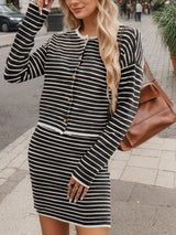 Striped Long Sleeve Top and Skirt Set