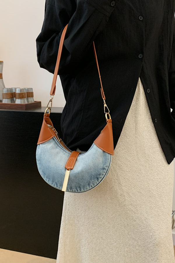 Contrast Denim Shoulder Bag