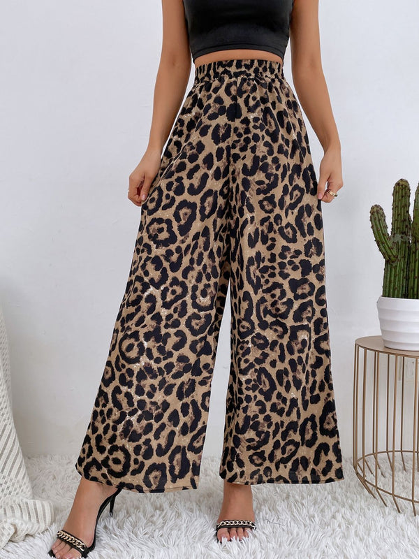 Printed Elastic Waist Wide Leg Pants