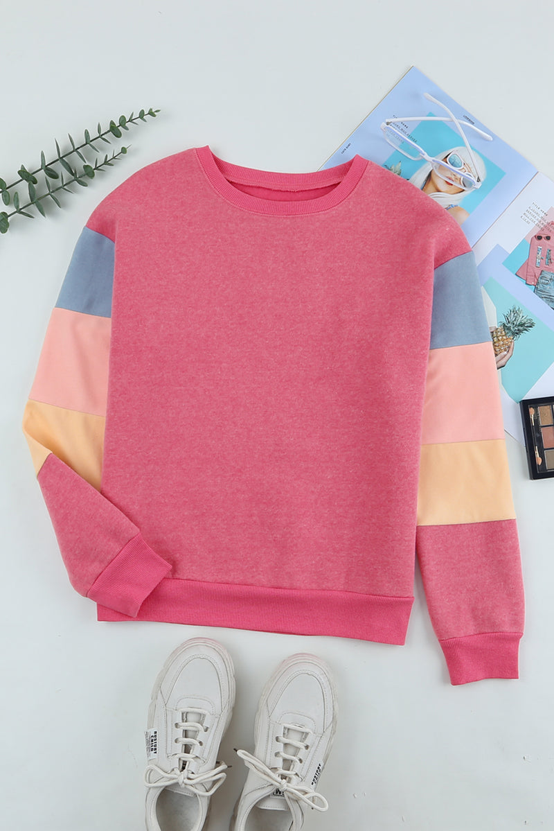 Color Block Round Neck Long Sleeve Sweatshirt