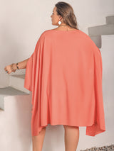 Plus Size Round Neck Batwing Sleeve Mini Dress