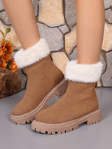 Faux Fur Trim Suede Platform Boots