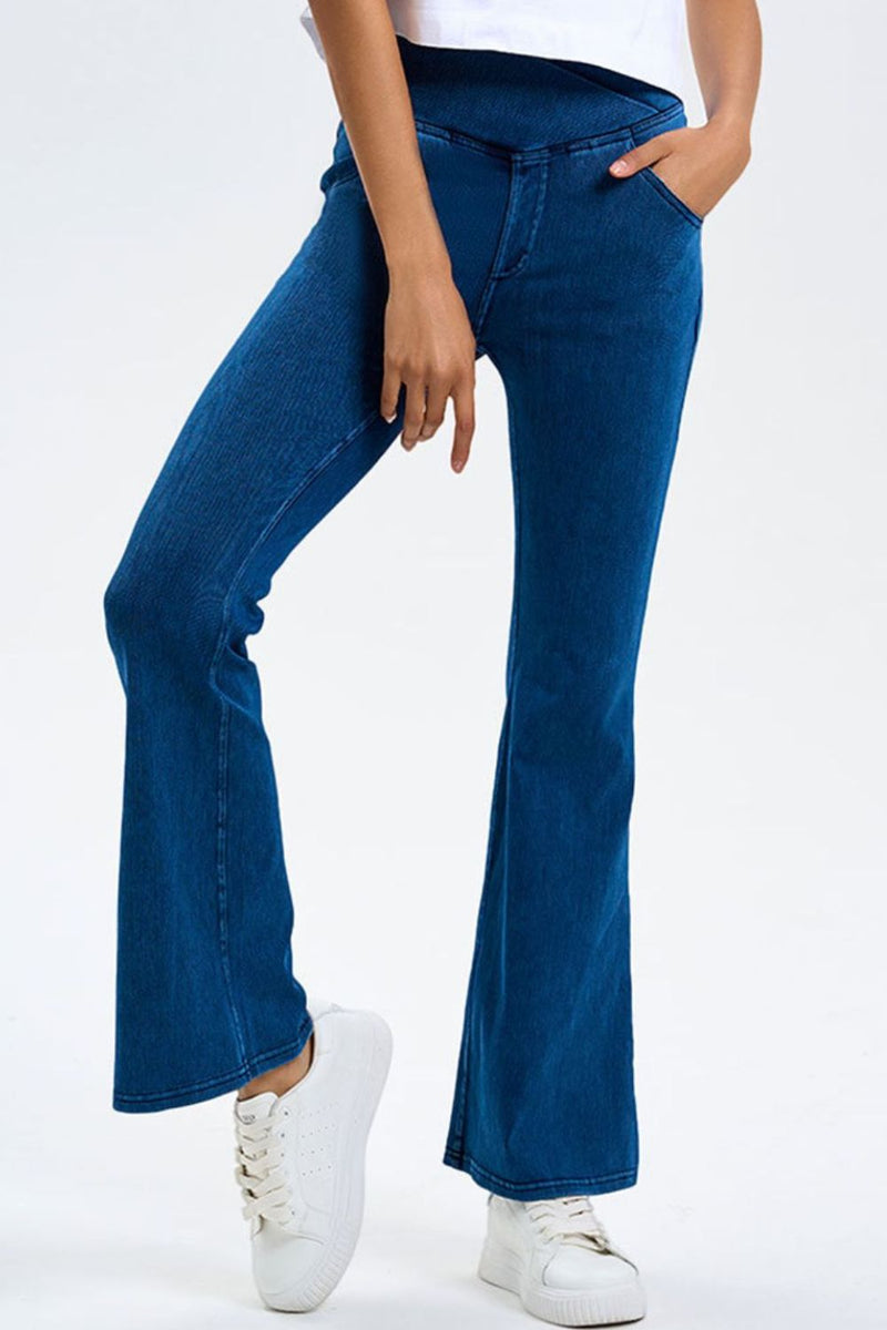 Basic Bae Pocketed Highly Stretchy Bootcut Jeans