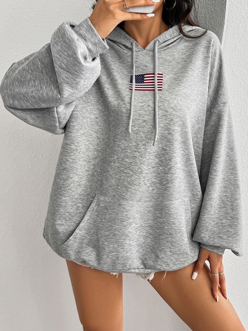 Devine Drawstring US Flag Long Sleeve Hoodie