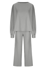 Round Neck Long Sleeve Top and Pants Set