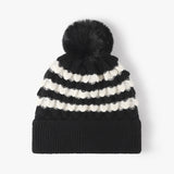 Striped Contrast Knit Hat with Pom-pom