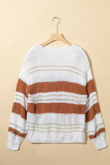 Striped Round Neck Dropped Shoulder Sweater