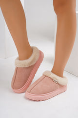 Furry Round Toe Platform Slippers