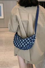 Raw Hem Checkered Denim Crossbody Bag