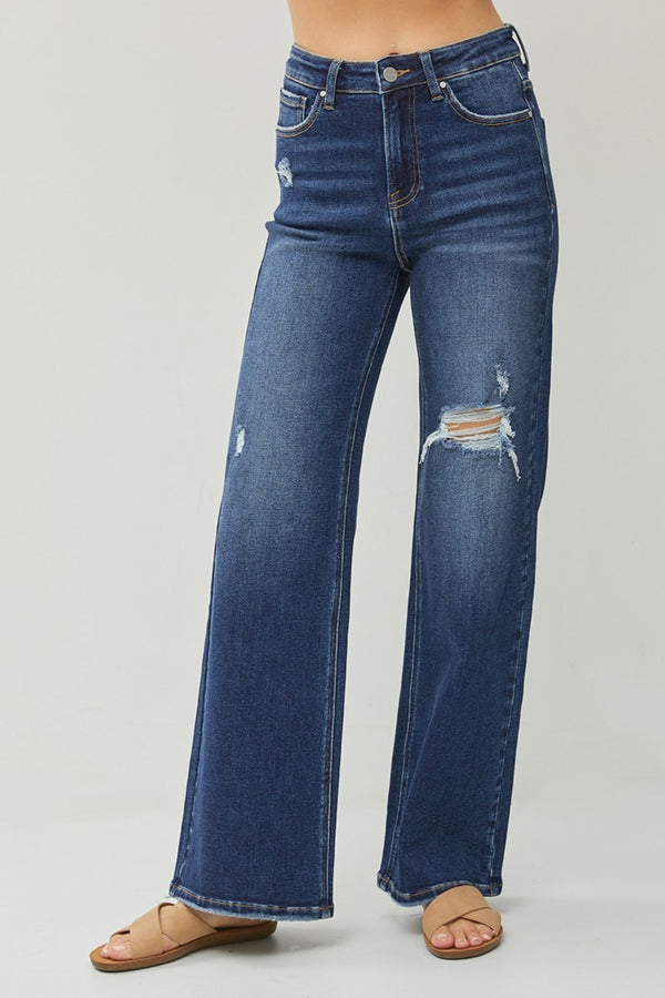 RISEN Full Size High Rise Distressed Wide Leg Jeans