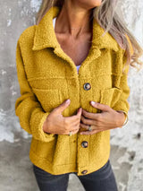 Full Size Fuzzy Button Up Drop Shoulder Jacket