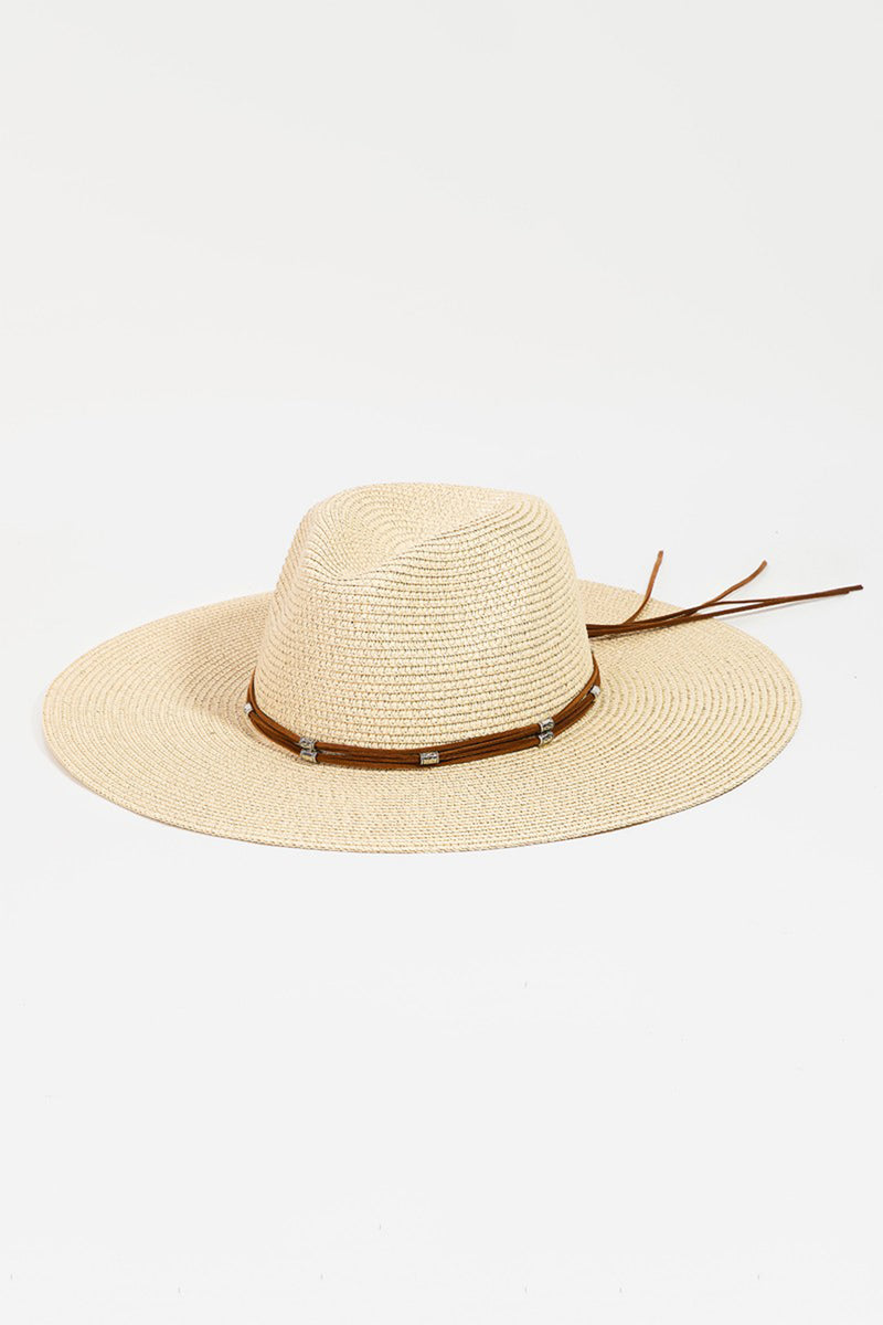 Fame Rope Strap Wide Brim Weave Hat