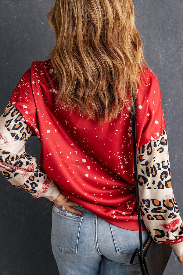 Heart Leopard Round Neck Sweatshirt