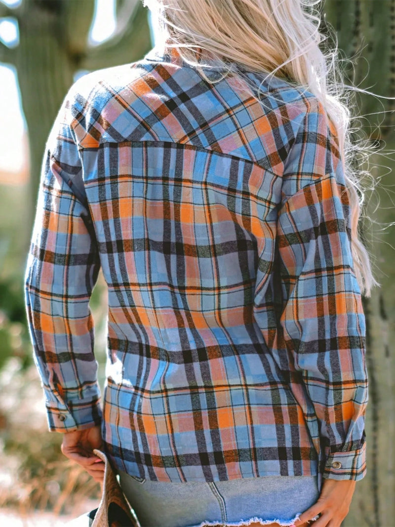 Plaid Collared Neck Long Sleeve Shirt